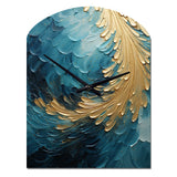 Gold Teal Ocean Spiral I - Asymmetric Metal Wall Clock