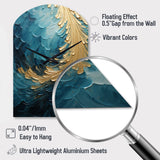 Gold Teal Ocean Spiral I - Asymmetric Metal Wall Clock