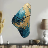 Gold Teal Ocean Spiral I - Asymmetric Metal Wall Clock