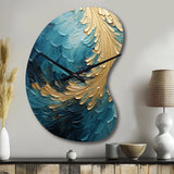 Gold Teal Ocean Spiral I - Asymmetric Metal Wall Clock