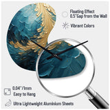 Gold Teal Ocean Spiral I - Asymmetric Metal Wall Clock
