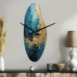 Gold Teal Ocean Spiral I - Asymmetric Metal Wall Clock