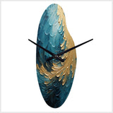 Gold Teal Ocean Spiral I - Asymmetric Metal Wall Clock