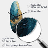 Gold Teal Ocean Spiral I - Asymmetric Metal Wall Clock