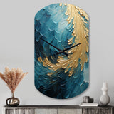 Gold Teal Ocean Spiral I - Asymmetric Metal Wall Clock