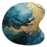 Gold Teal Ocean Spiral I - Asymmetric Metal Wall Clock
