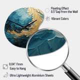 Gold Teal Ocean Spiral I - Asymmetric Metal Wall Clock