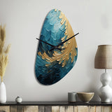 Gold Teal Ocean Spiral I - Asymmetric Metal Wall Clock