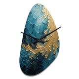 Gold Teal Ocean Spiral I - Asymmetric Metal Wall Clock