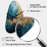 Gold Teal Ocean Spiral I - Asymmetric Metal Wall Clock