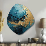 Gold Teal Ocean Spiral I - Asymmetric Metal Wall Clock