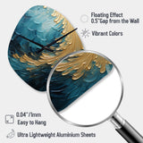Gold Teal Ocean Spiral I - Asymmetric Metal Wall Clock