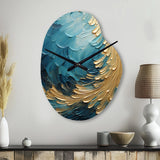 Gold Teal Ocean Spiral I - Asymmetric Metal Wall Clock