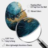 Gold Teal Ocean Spiral I - Asymmetric Metal Wall Clock