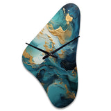 Gold Teal Ocean Spiral II - Asymmetric Metal Wall Clock