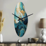 Gold Teal Ocean Spiral II - Asymmetric Metal Wall Clock