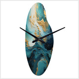 Gold Teal Ocean Spiral II - Asymmetric Metal Wall Clock