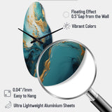 Gold Teal Ocean Spiral II - Asymmetric Metal Wall Clock
