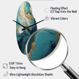 Gold Teal Ocean Spiral II - Asymmetric Metal Wall Clock