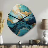 Gold Teal Ocean Spiral II - Asymmetric Metal Wall Clock