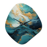 Gold Teal Ocean Spiral II - Asymmetric Metal Wall Clock