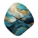 Gold Teal Ocean Spiral II - Asymmetric Metal Wall Clock