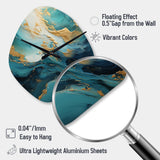 Gold Teal Ocean Spiral II - Asymmetric Metal Wall Clock