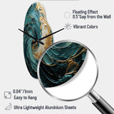 Gold Teal Ocean Spiral V - Asymmetric Metal Wall Clock
