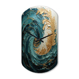 Gold Teal Ocean Spiral V - Asymmetric Metal Wall Clock