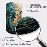 Gold Teal Ocean Spiral V - Asymmetric Metal Wall Clock