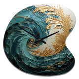 Gold Teal Ocean Spiral V - Asymmetric Metal Wall Clock