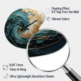 Gold Teal Ocean Spiral V - Asymmetric Metal Wall Clock