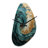 Gold Teal Ocean Spiral V - Asymmetric Metal Wall Clock