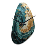 Gold Teal Ocean Spiral V - Asymmetric Metal Wall Clock