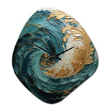 Gold Teal Ocean Spiral V - Asymmetric Metal Wall Clock