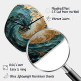 Gold Teal Ocean Spiral V - Asymmetric Metal Wall Clock