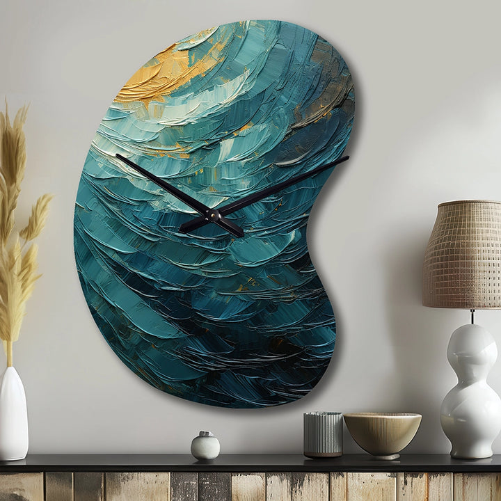 Teal Majestic Motion - Asymmetric Metal Wall Clock