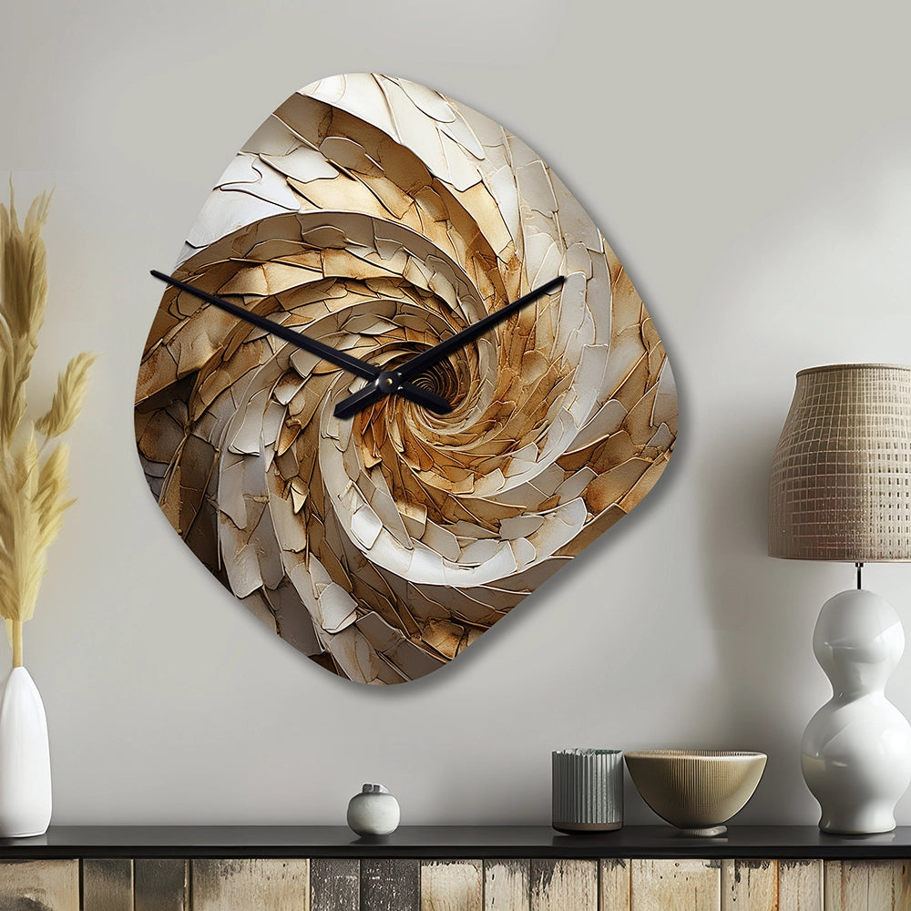 Beige Minimalism Spiral Poteries I - Asymmetric Metal Wall Clock