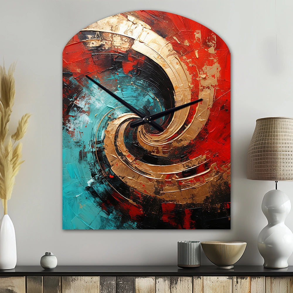 Red Blue Majestic Motion Spiral III - Asymmetric Metal Wall Clock