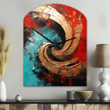 Red Blue Majestic Motion Spiral III - Asymmetric Metal Wall Clock