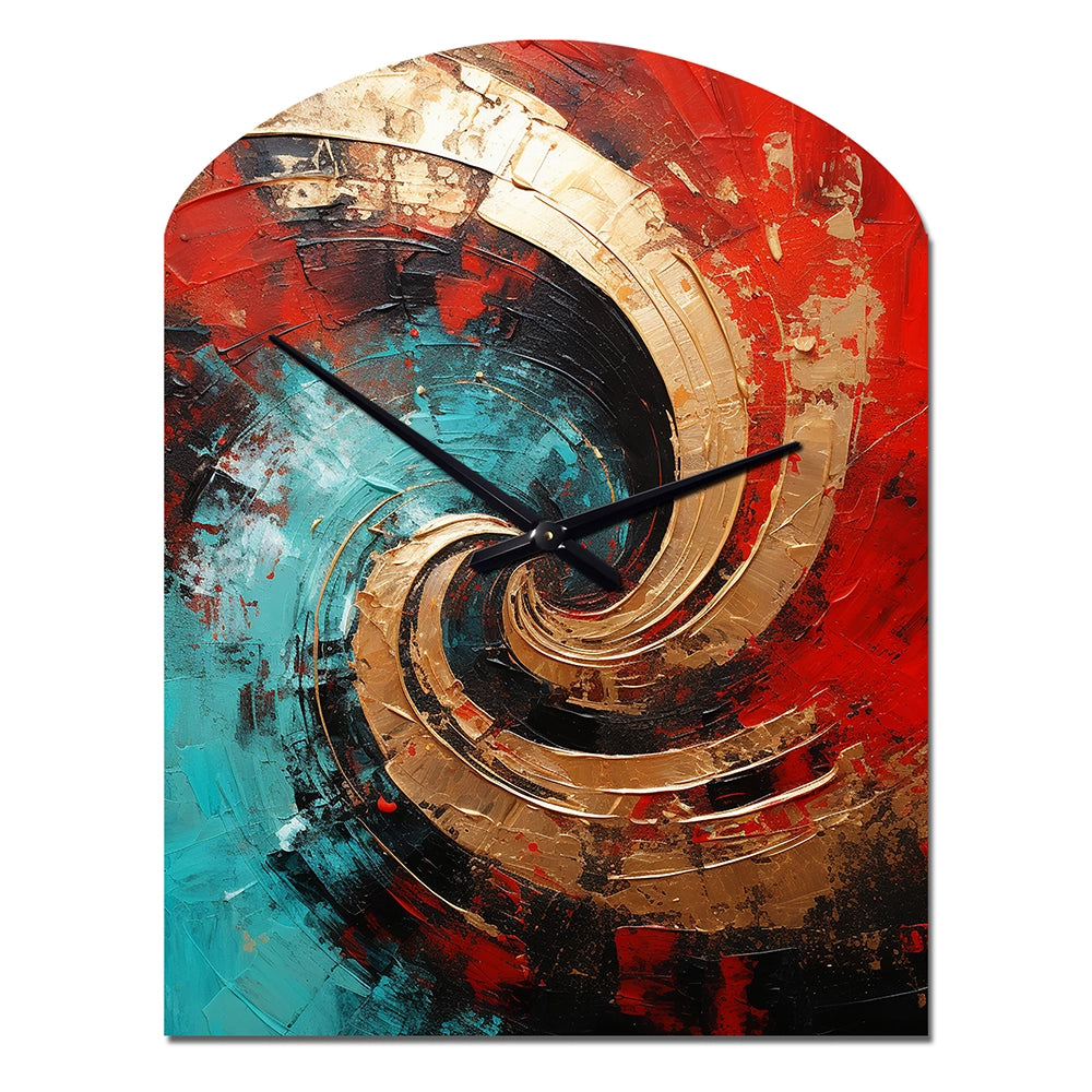 Red Blue Majestic Motion Spiral III - Asymmetric Metal Wall Clock