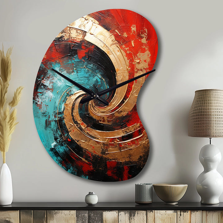 Red Blue Majestic Motion Spiral III - Asymmetric Metal Wall Clock