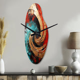 Red Blue Majestic Motion Spiral III - Asymmetric Metal Wall Clock