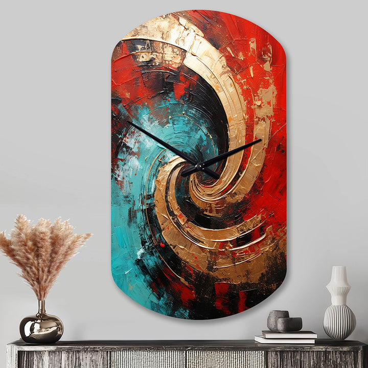 Red Blue Majestic Motion Spiral III - Asymmetric Metal Wall Clock