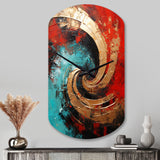 Red Blue Majestic Motion Spiral III - Asymmetric Metal Wall Clock