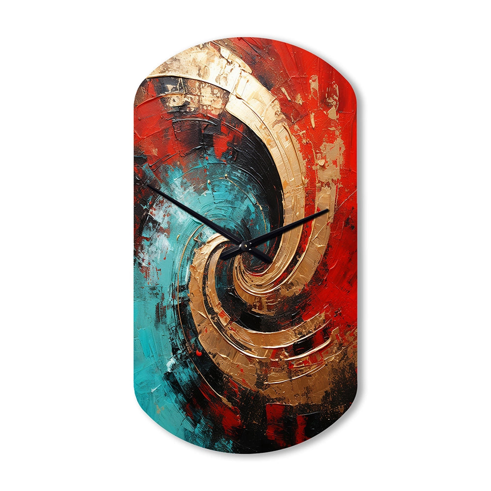Red Blue Majestic Motion Spiral III - Asymmetric Metal Wall Clock
