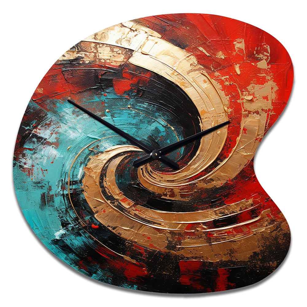 Red Blue Majestic Motion Spiral III - Asymmetric Metal Wall Clock
