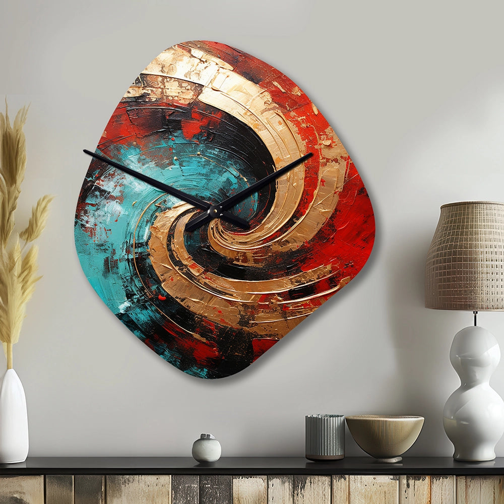Red Blue Majestic Motion Spiral III - Asymmetric Metal Wall Clock