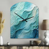 Aqua Blue And White Serenity Swirl I - Asymmetric Metal Wall Clock