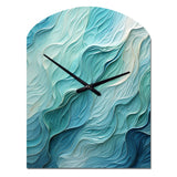 Aqua Blue And White Serenity Swirl I - Asymmetric Metal Wall Clock